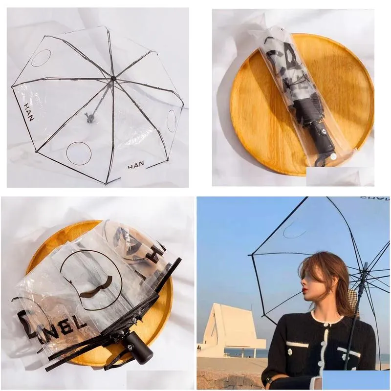 designer transparent umbrellas female letter pattern folding full-automatic umbrella