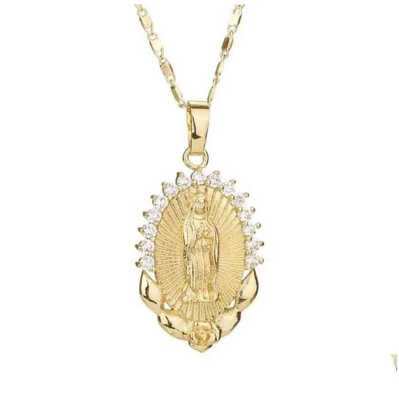 holy virgin mary pendant necklace religion dainty golden christian cubic zircon necklace women collier femme christian jewelry g1206