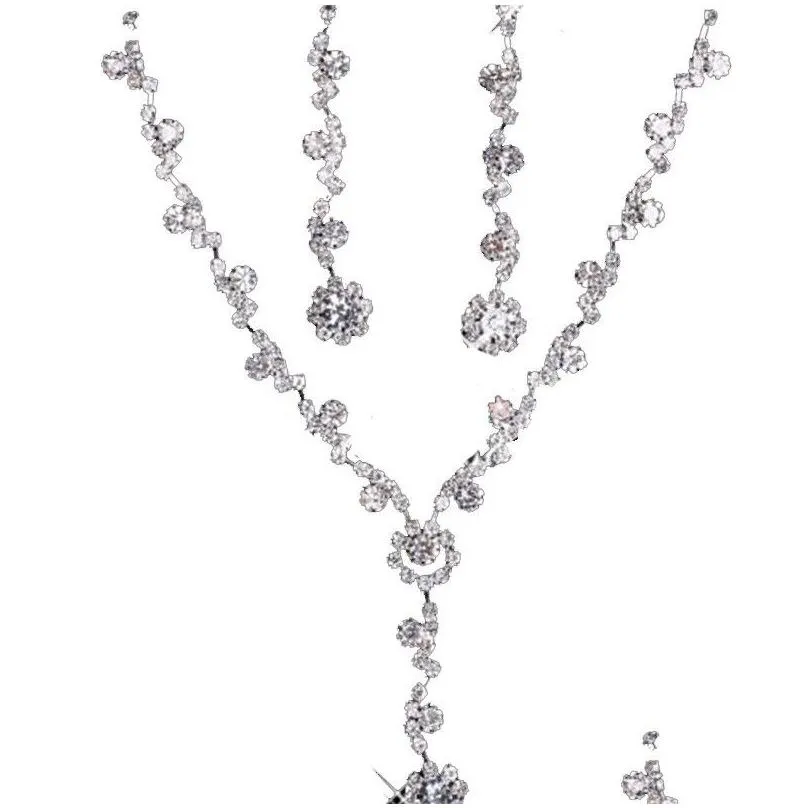 elegant bridal jewelry sets wedding necklace earrings two piece set alloy plated rhinestones crystal jewelry set for bride bridesmaid