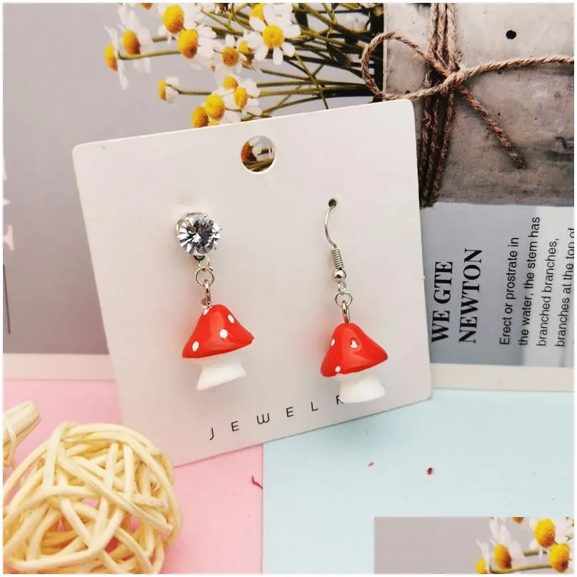 10pcs/lot 3d small red mushroom resin charms pendants vegetable dangle for diy earrings keychain jewelry making accessories gift