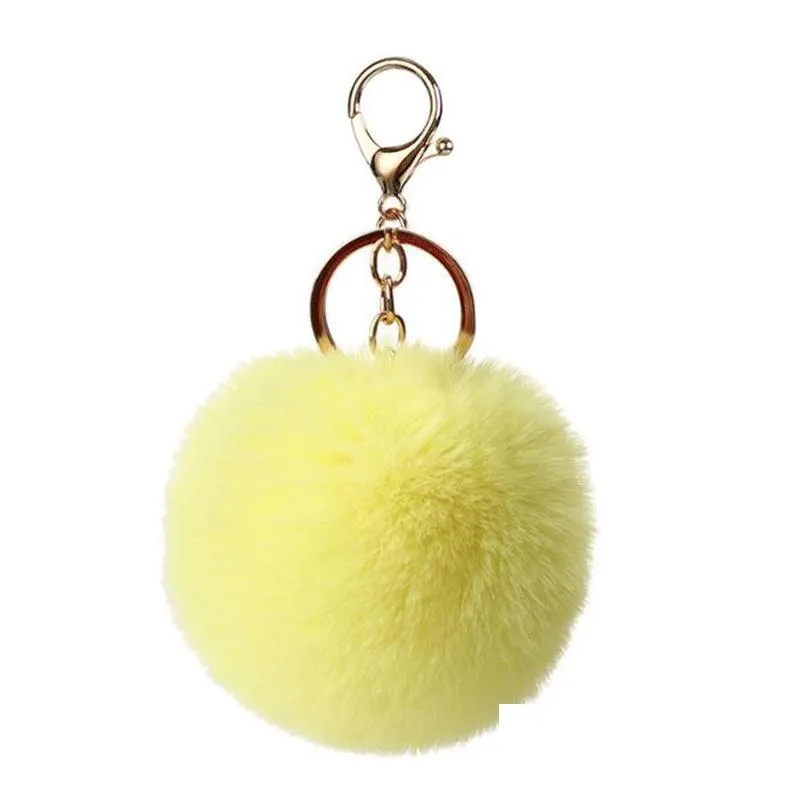 16 colors 8cm fluffy faux rabbit fur ball keychains women girls car school bag key ring cute pompom key chain jewelry accessories