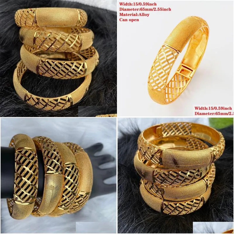 4pcs/lot saudi arabia wedding gold bangles for women dubai bride gift ethiopian bracelet africa bangle arab jewelry charm 220222