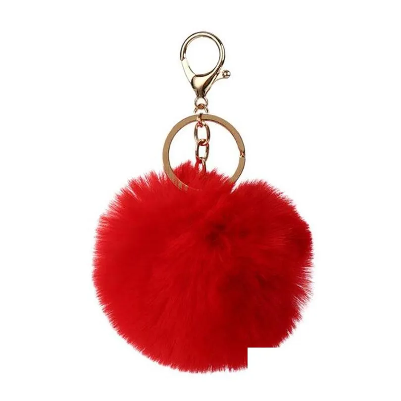 16 colors 8cm fluffy faux rabbit fur ball keychains women girls car school bag key ring cute pompom key chain jewelry accessories