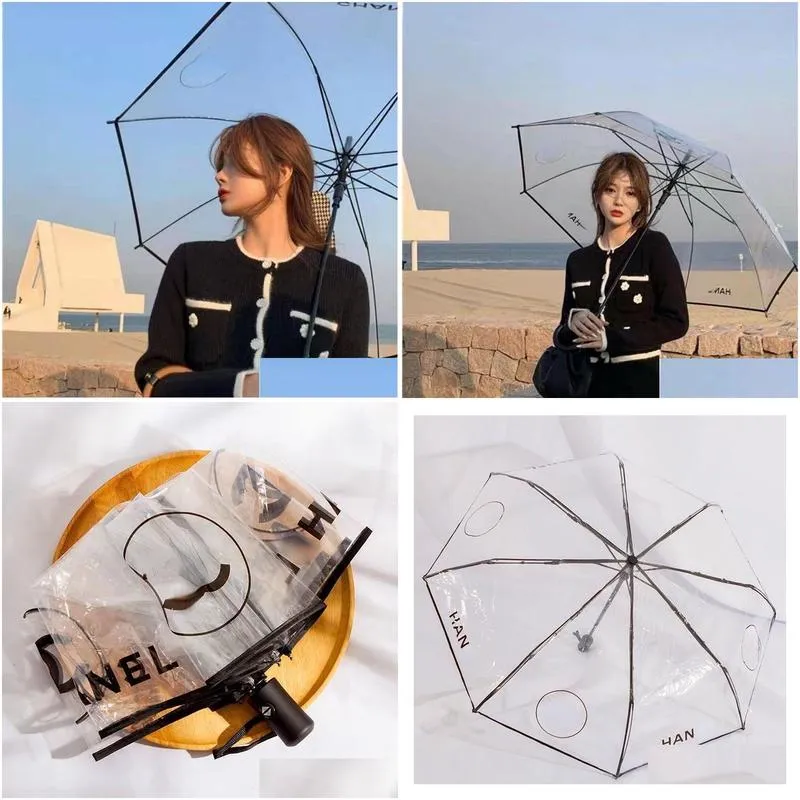 designer transparent umbrellas female letter pattern folding full-automatic umbrella