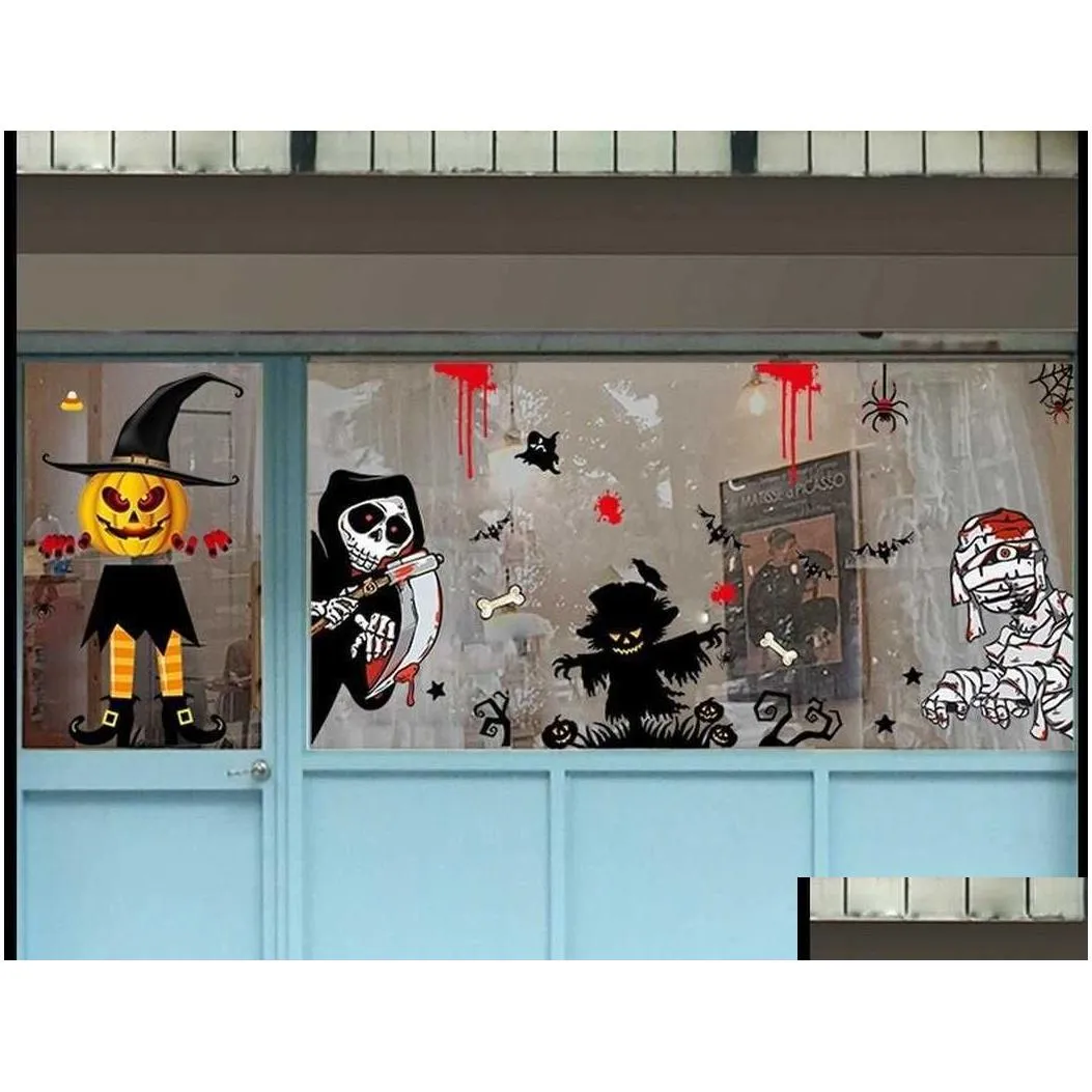  halloween removable wall sticker horror wallpaper pumpkin window sticker for halloween party home bar floor home wall decor