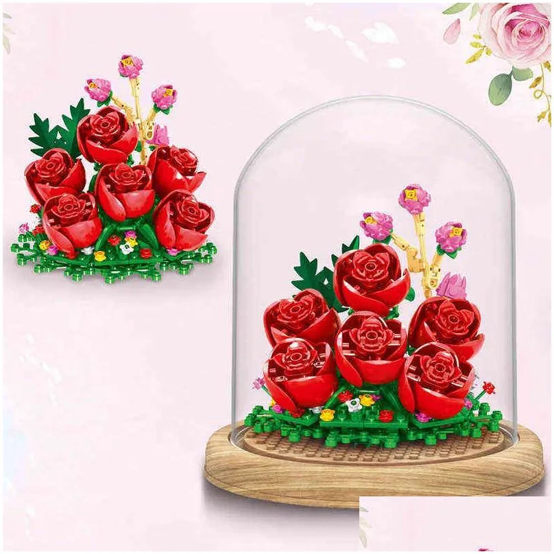 city mini immortal flower ornament model building blocks friends rose home decoration diy bricks toys for girls children gift aa220303