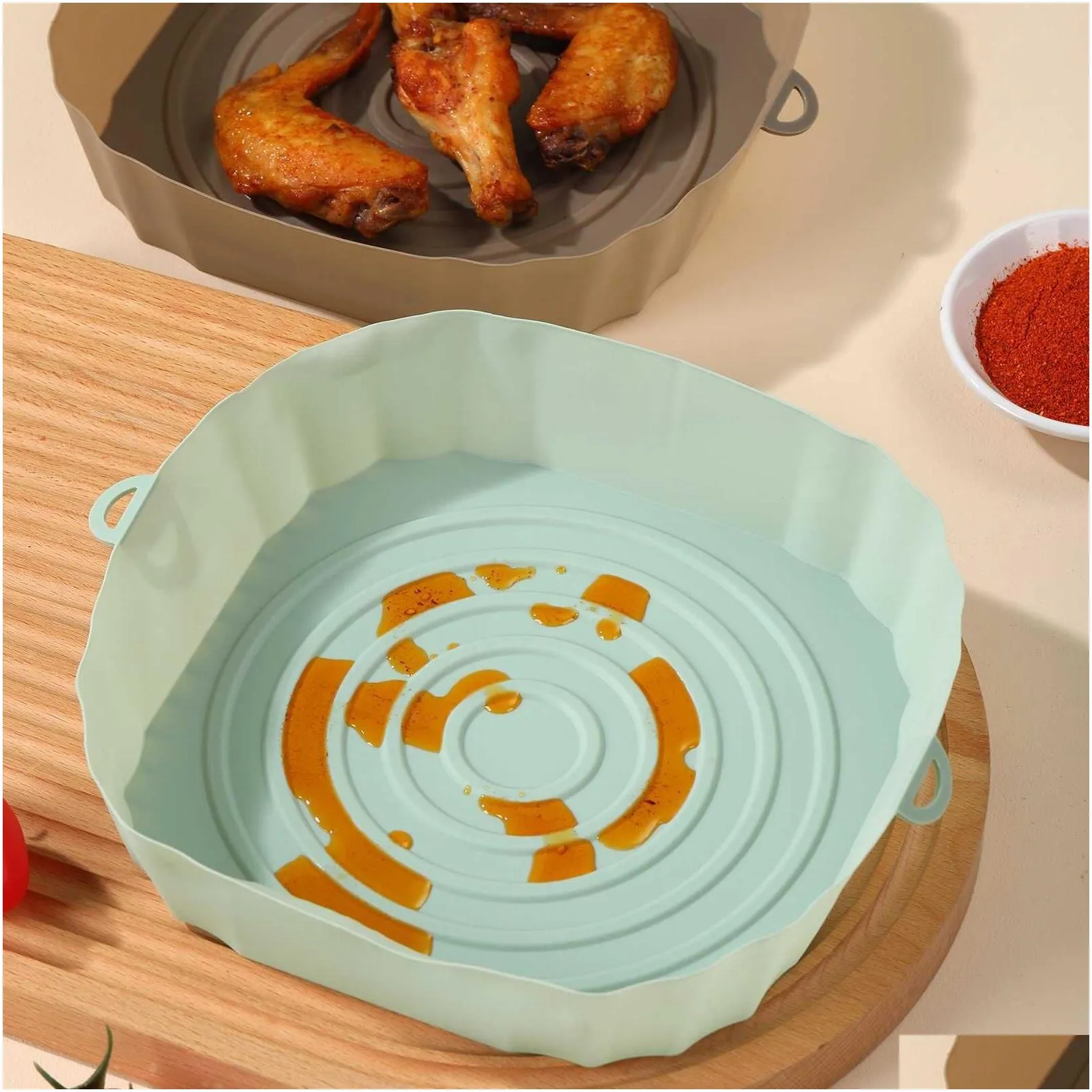  4pcs silicone air fryer basket airfryer oven mold baking tray pizza fried chicken basket reusable pan liner accessories