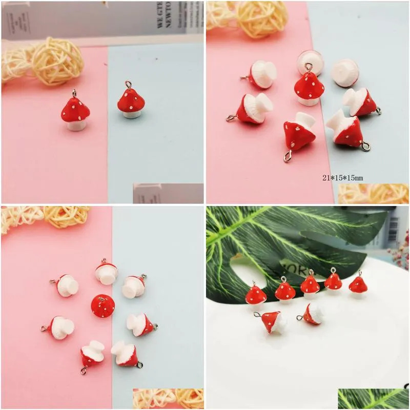 10pcs/lot 3d small red mushroom resin charms pendants vegetable dangle for diy earrings keychain jewelry making accessories gift