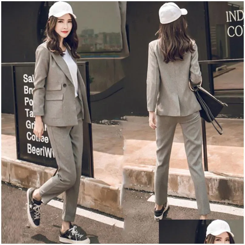 women 2 two piece sets short gray solid blazer add high waist pant office lady notched jacket suits korean outfits femme