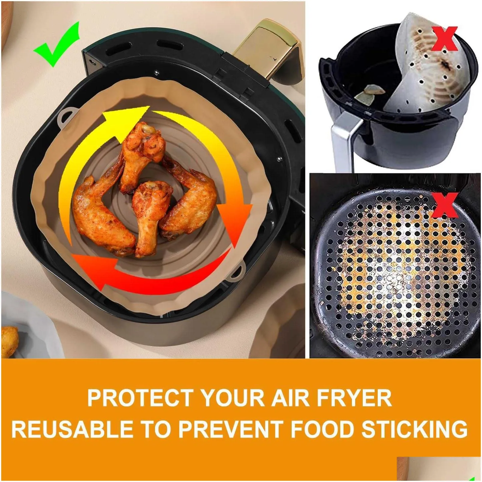  4pcs silicone air fryer basket airfryer oven mold baking tray pizza fried chicken basket reusable pan liner accessories