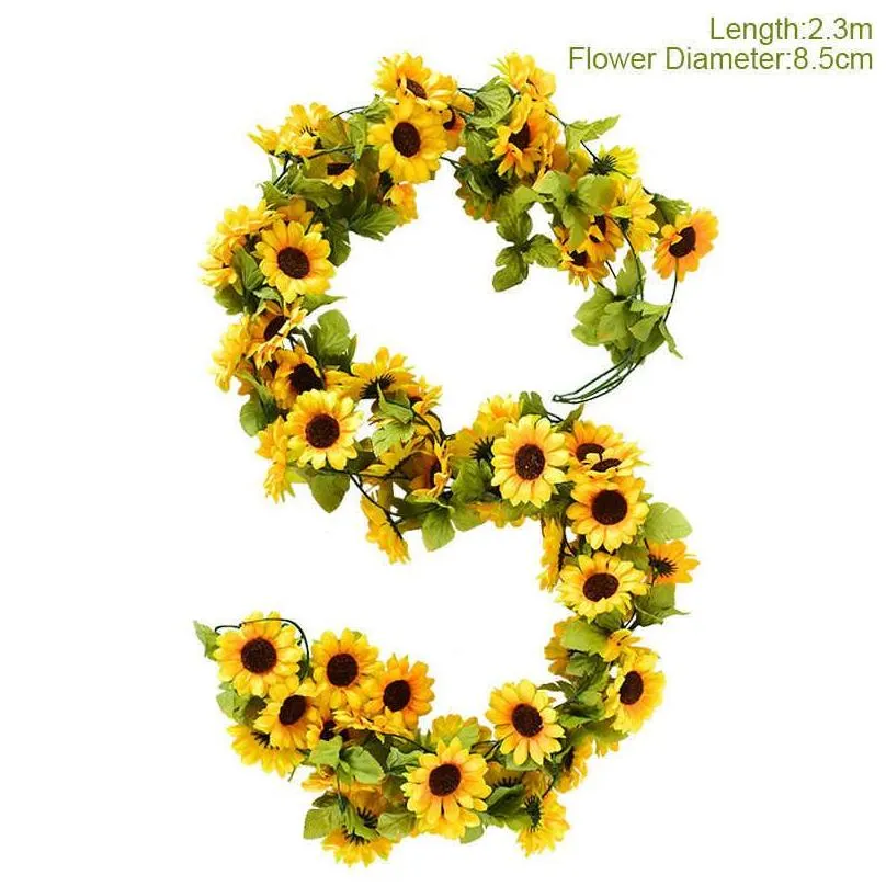  sunflower artificial flowers vine silk fake plant rattan garland for wedding arch home garden decoration diy wall hanging wreath