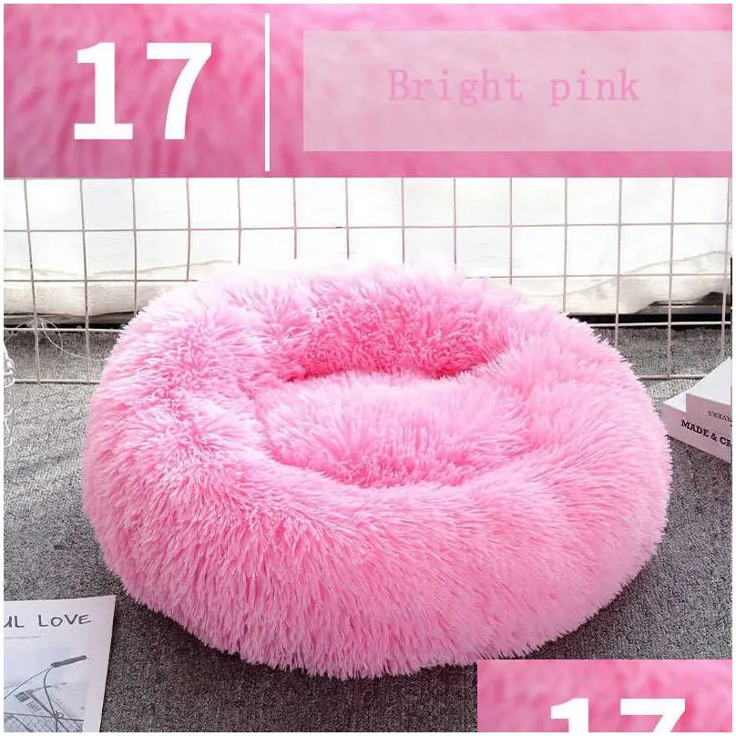  round cat bed dogs bed house kennel pet mats soft long plush mat pet warm basket cushion cats house sofa machine wash kennel