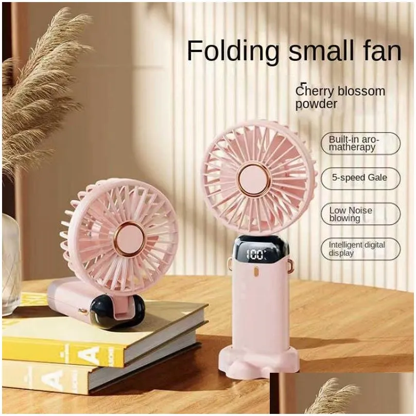  5000mah usb handheld fan mini portable student small ffan digital display folding fragrance rechargeable desktop electric fan