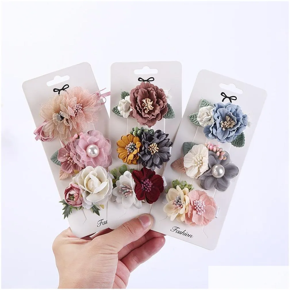 baby girls artificial flower barrettes kids florals hair clips princess girl hairpin barrette children hair accessories 3pcs/set