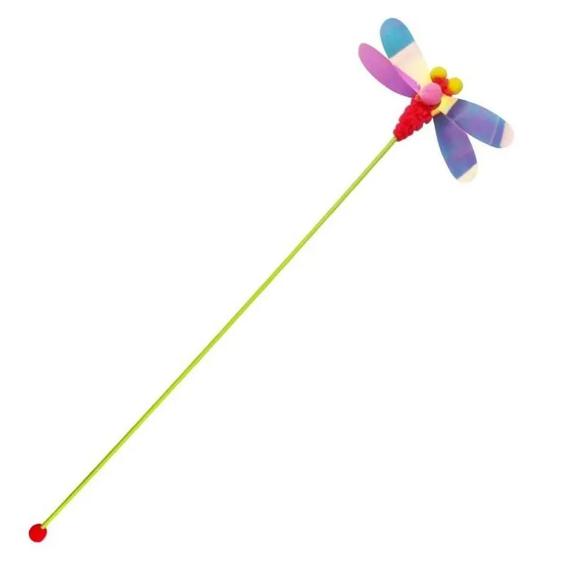 cat feather teaser wand fun pet kitten kitty playing toy interactive fishing pole stick catcher exerciser with dragonfly butterfly