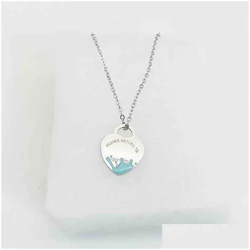 luxury heart necklace womens one set of packaging stainless steel 19mm pendant blue pink green red couple jewelry on the neck valentine day