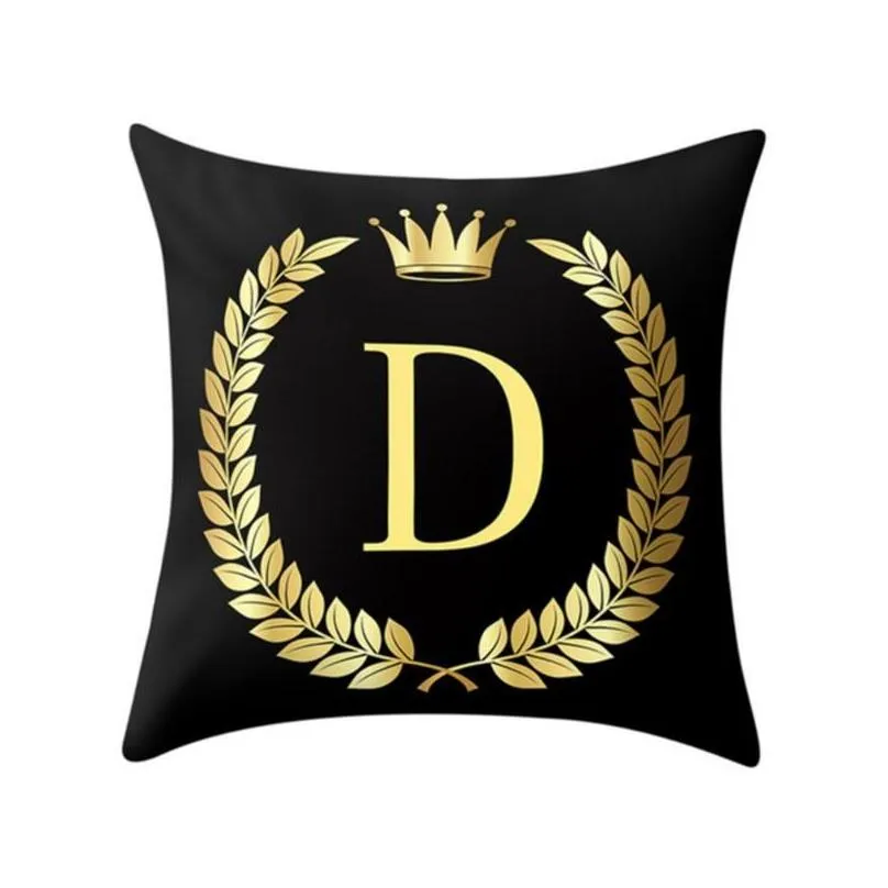 cushion/decorative pillow black golden alphabet letter crown polyester cushion cover decorative cushions for sofa home decoration