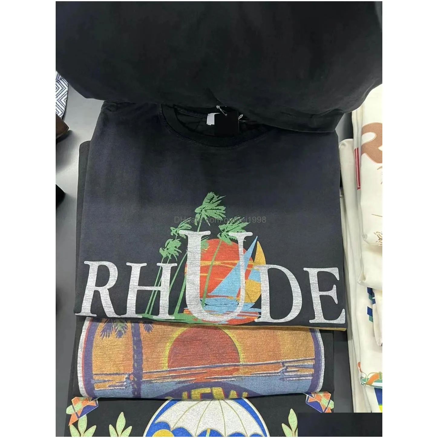 RH Designers summer mens rhude T shirts For Mens tops Letter polos shirt Embroidery Womens tshirts Clothing Short Sleeved large Plus Size