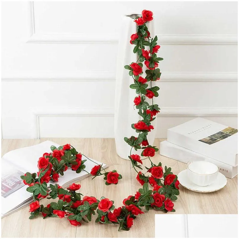  2.5m artificial rose flowers rattan autumn small peony string decor silk fake garland for wedding home el garden decoration