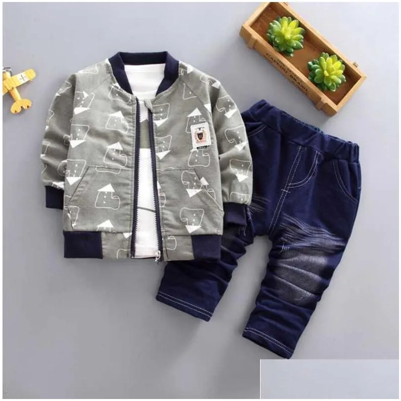 jacket children suits outfit set infant casual clothing sets coat tops pant 3pcs fashion clothes sets baby outfit for boy