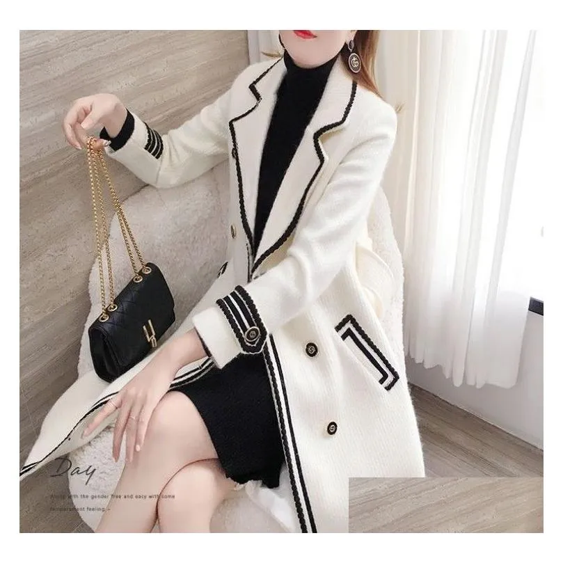 womens wool imitation mink velvet jacket autumn winter clothing fashion all-match loose coat mid-length thickening tide