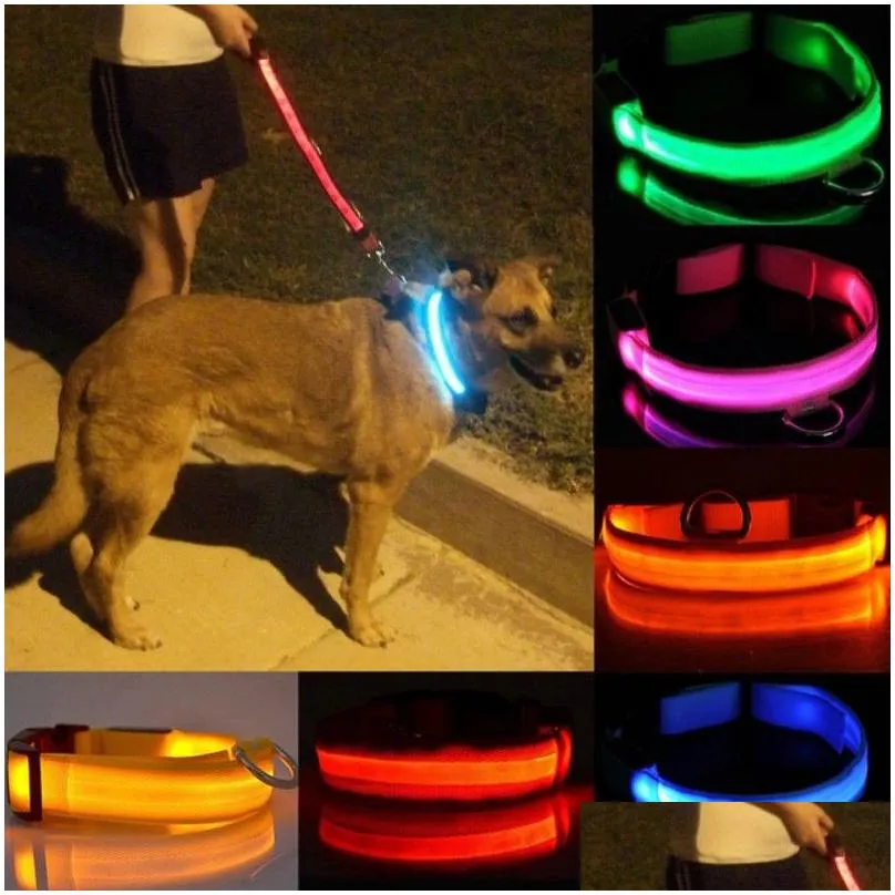 nylon led pet dog collar night safety flashing glow in the dark dog leash dogs luminous fluorescent collars pet supplies