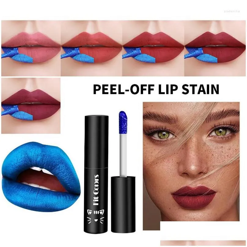 lip gloss 5colors blue peel-off stain waterproof lasting glaze matte staying base color tinting tear off liquid lipstick