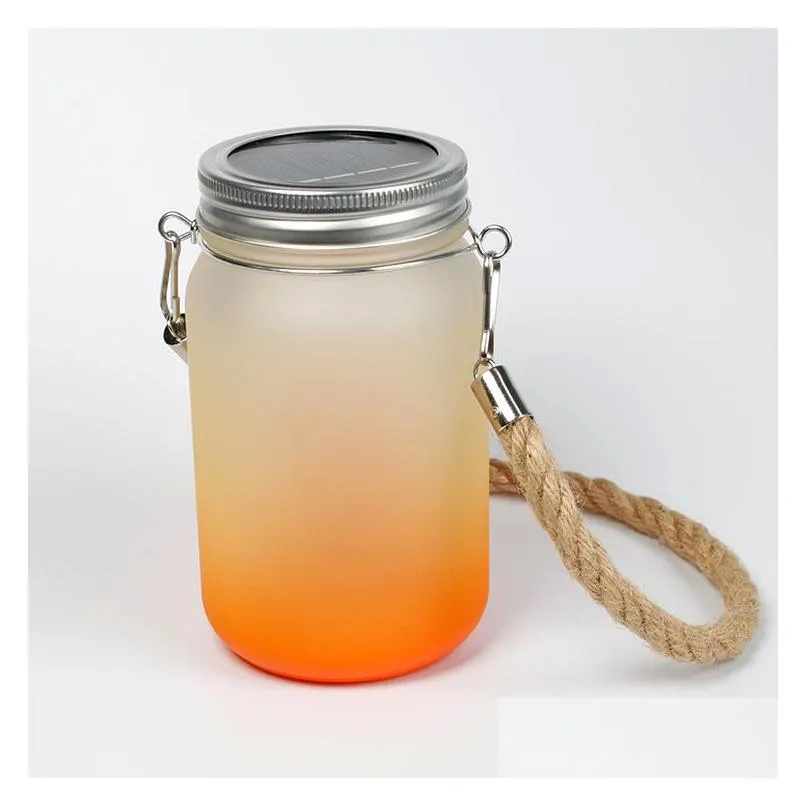 wholesale 15oz 450ml sublimation glass mason jars with rope mason wide mouth glass mug colored gradient frosted z11