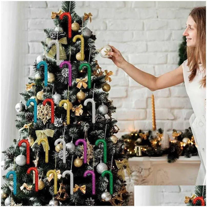  6 pcs/set christmas tree cane ornaments year 6-color christmas tree decoration cane pendant set home decorations gift