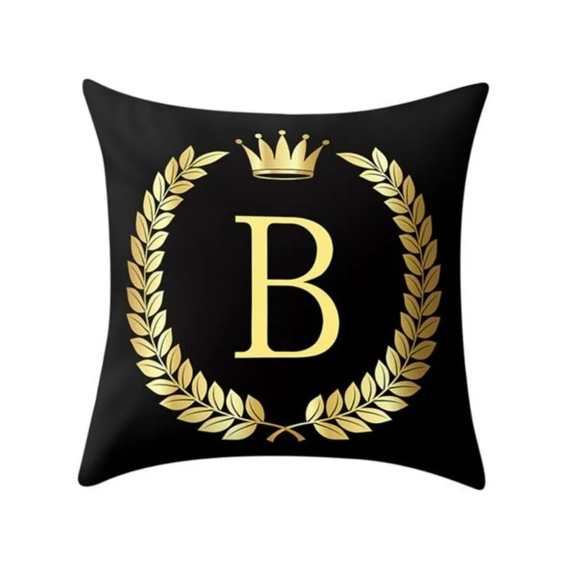 cushion/decorative pillow black golden alphabet letter crown polyester cushion cover decorative cushions for sofa home decoration