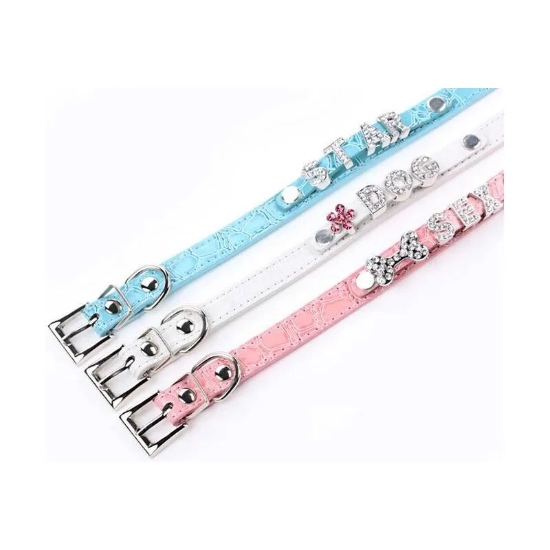 20pcs/lot 5colors pu leather crocodile skin pet cat dog collar with slide bar fit for 10mm diy slide letter slide charm