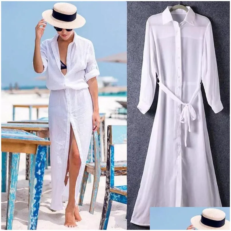 beach pareo crepe ultra-thin breathable cover up shirt holiday skirt long dress sun block blouse womens swimwear