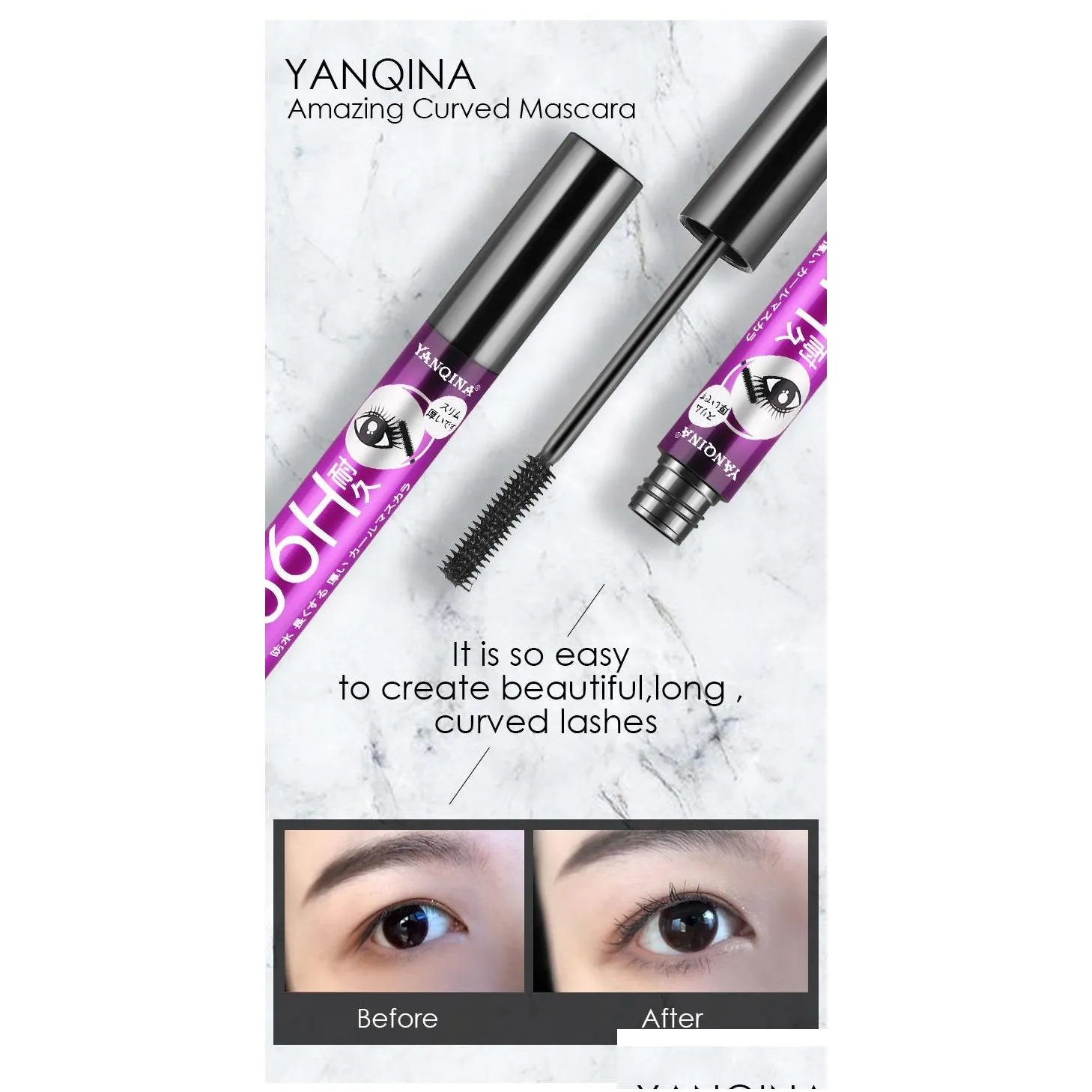 yanqina 36h black waterproof liquid mascara make up set long-lasting waterproof eye makeup tools