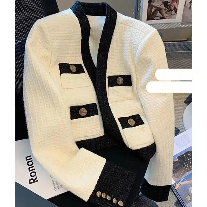 2023 new designer luxury lapel polo women's jacket fashion chest pocket letter embroidery print metal button knit long sleeve cardigan jacket asian size XS-XL