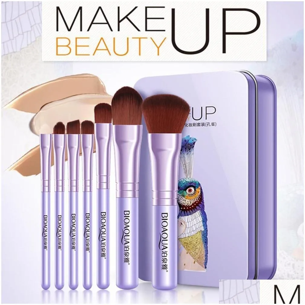 bioaqua 7pcsset pro women facial makeup brushes set face cosmetic beauty eye shadow foundation blush brush make up brush tool8371426