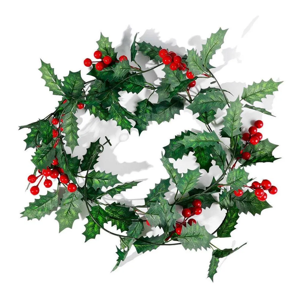  2m artificial plant fake red berries christmas rattan diy garland wreath xmas tree hanging ornaments home living room decoration