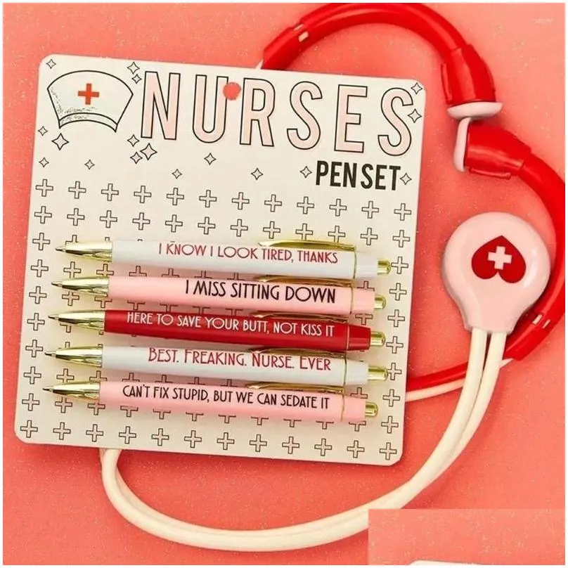 wholesale 5pcs students for nurses doctors nursing pens gift fun black ink ballpoint pen funny set