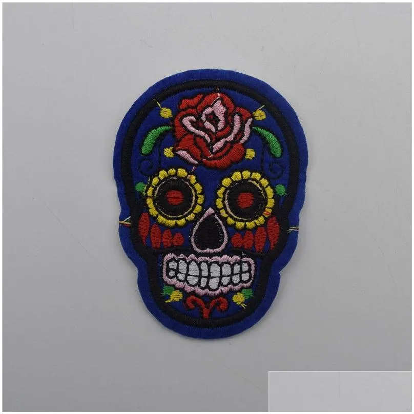 90pcs/lot skull rose embroidered applique iron on design diy sew iron on badge