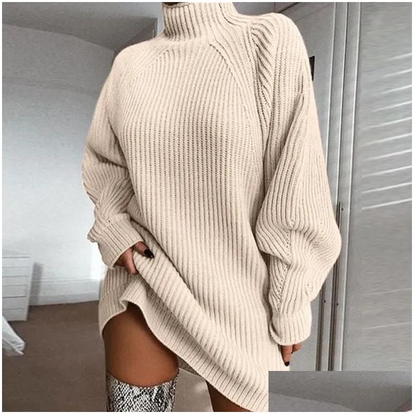 casual dresses autumn solid long sleeve elegant mini sweater dress plus size winter clothes women turtleneck oversized knitted