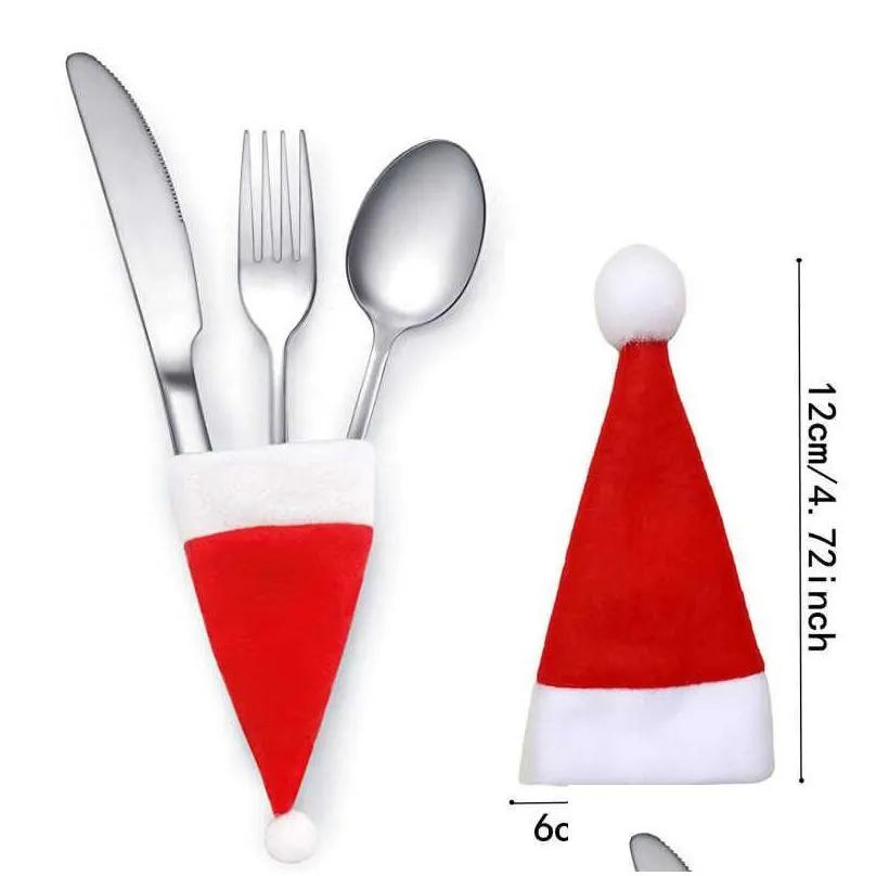  20pcs christmas hat christmas decoration tableware holder bag tableware fork knife cutlery bag xmas year home decor ornament