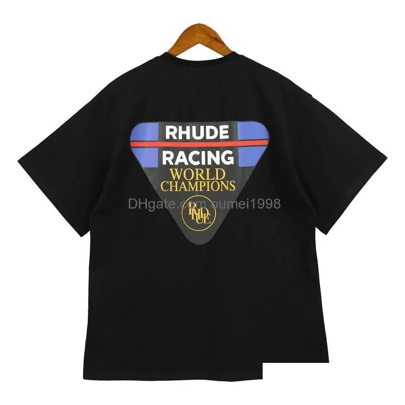 Rhude Racing Print Plus Size Men`s T-shirts Cotton t Shirts Man Vintage Oversized T-shirt Streetwear Tee Unisex Tees Youth Short Sleeves Loose Tops