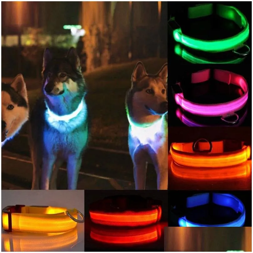 nylon led pet dog collar night safety flashing glow in the dark dog leash dogs luminous fluorescent collars pet supplies