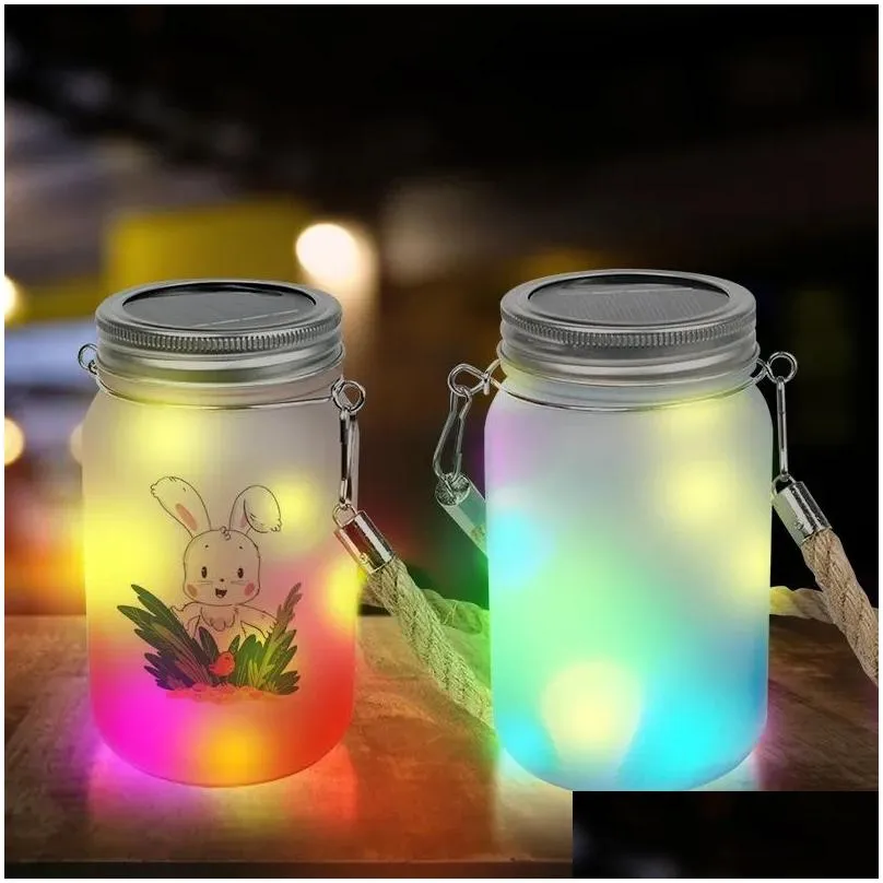 wholesale 15oz 450ml sublimation glass mason jars with rope mason wide mouth glass mug colored gradient frosted z11