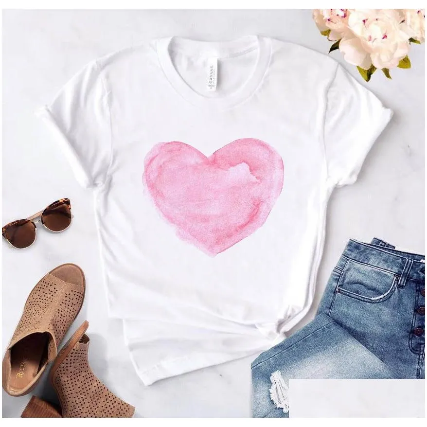 heart flower print womens t-shirt casual basis o-collar white shirt short sleeve t-shirt love graphic printing