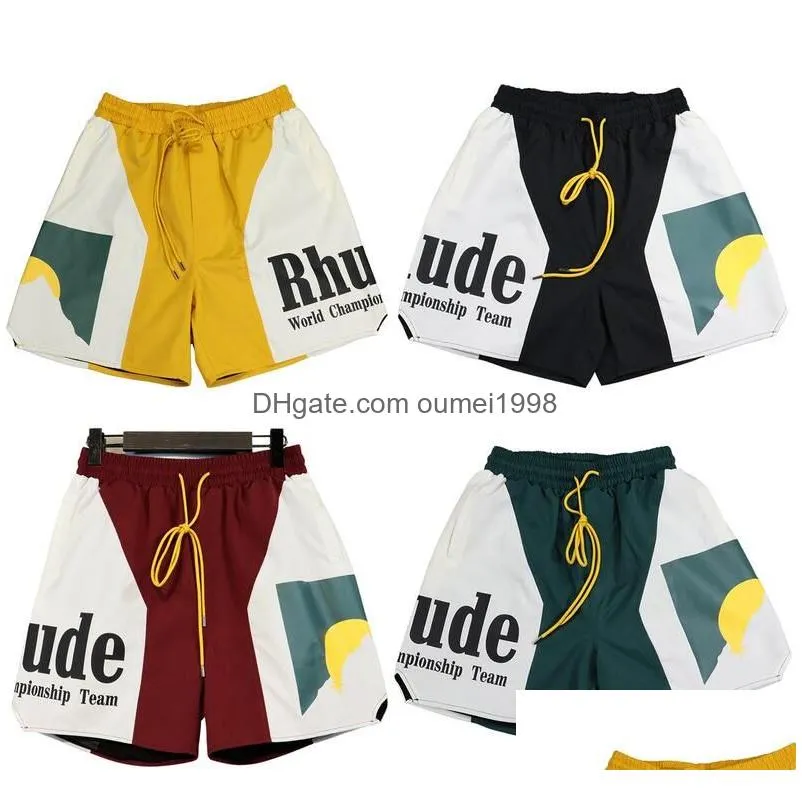 designer shorts rhude shorts summer fashion beach pants Men women high quality street wear red blue black purple pants mens short US