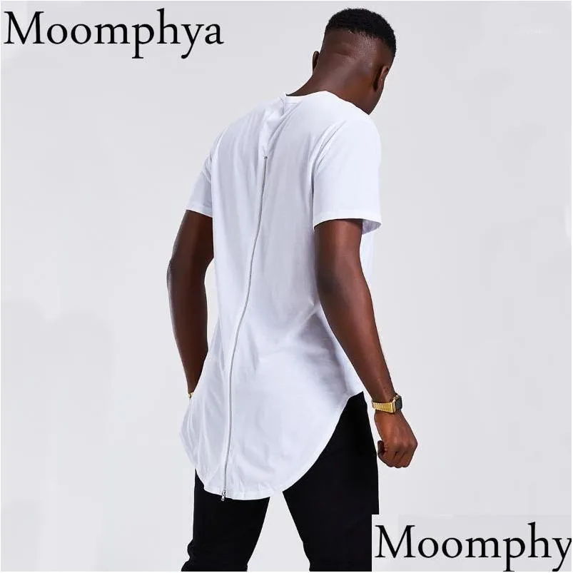 mens t-shirts moomphya longline curve hem men t shirt full back zip streetwear hip hop long tail t-shirt masculina funny shirts