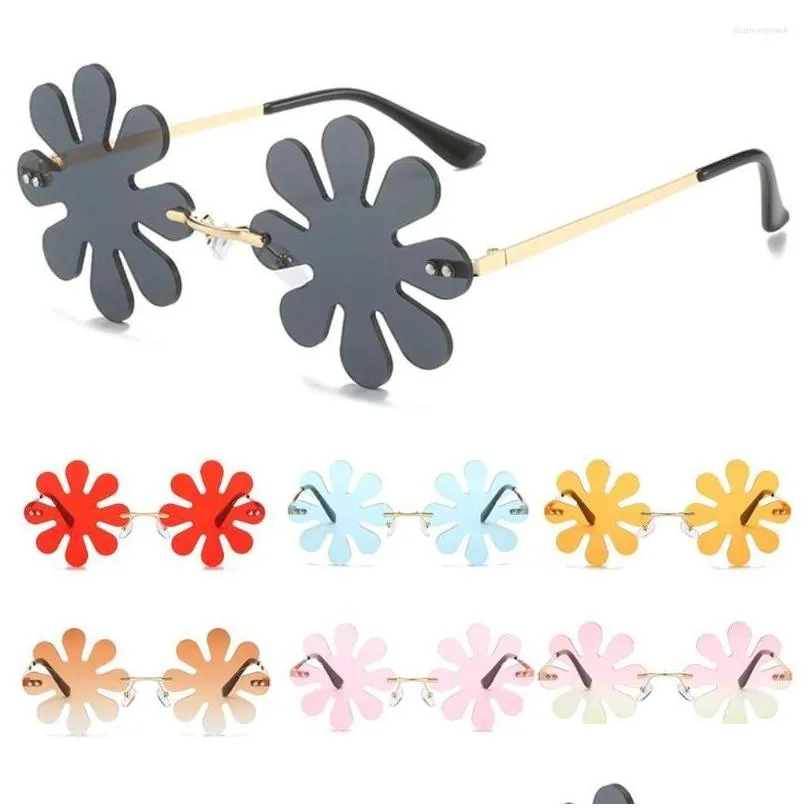 sunglasses flower shape lens rimless fashion sun glasses funny beach party favor frameless cycling