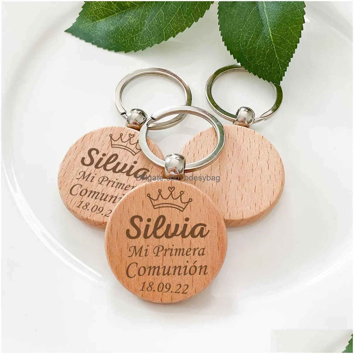 greeting cards 20pcs personalized my first communion party favor wood keychain customized souvenir wooden key chain gift for guest