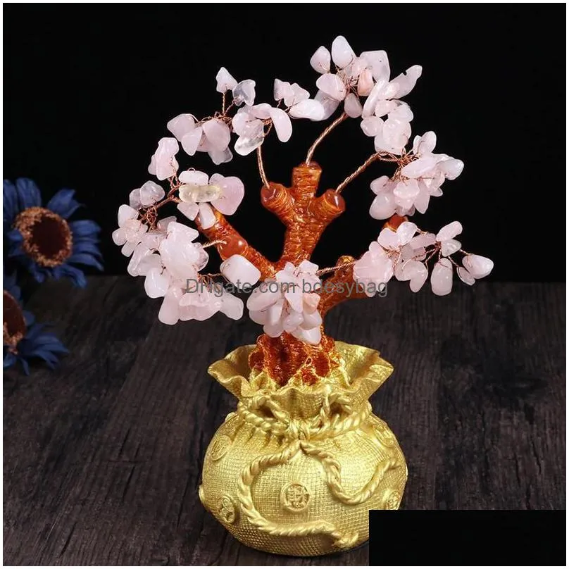 19cm natural crystal lucky tree money tree ornaments bonsai style wealth luck feng shui ornaments home decor t200710