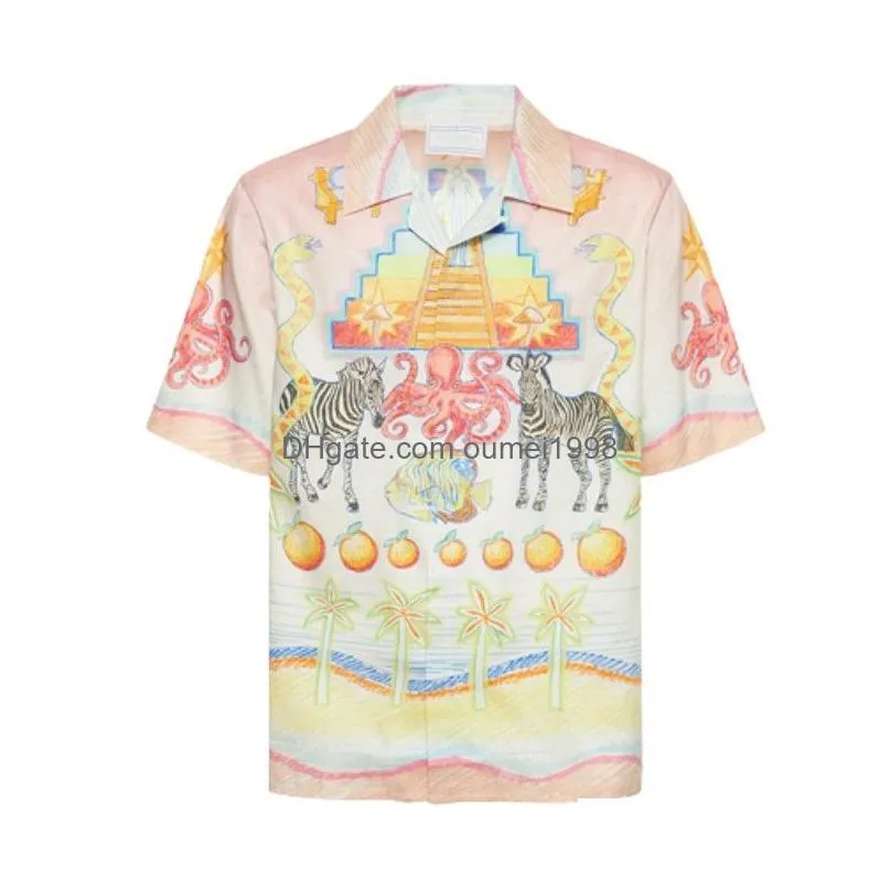 Casablanc designer men t shirt set Masao San print mens casual shirt and short womens loose silk shirt high quality tees Free Transportation men